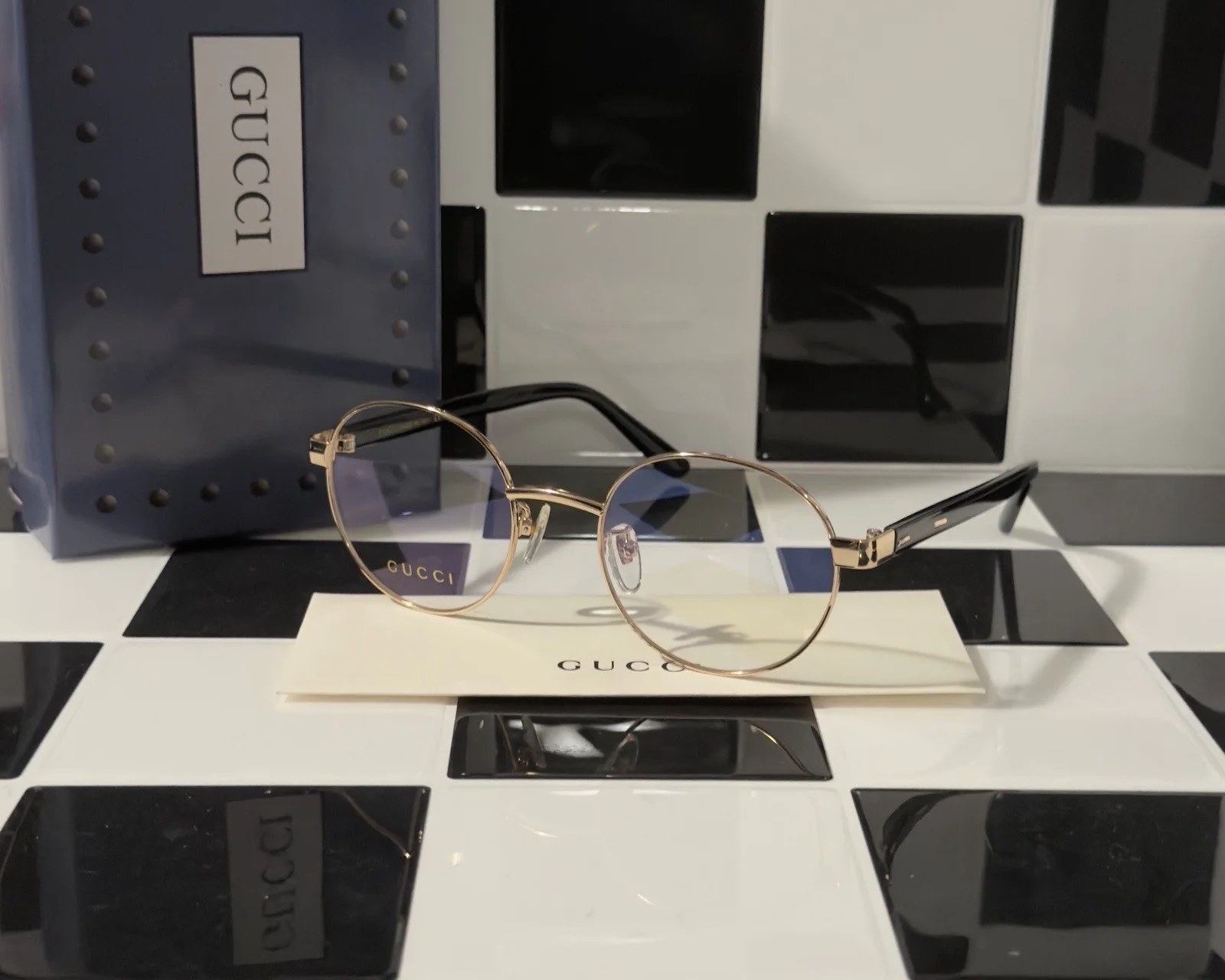 Gucci GG1585O 001 Gold Black 51mm Eyeglasses Frames Ships Today
